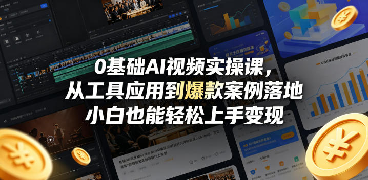 0基础AI视频实操课，从工具应用到爆款案例落地，小白也能轻松上手变现-聚合项目网
