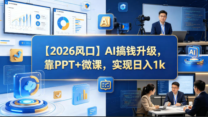 【2026风口】AI搞钱升级，靠PPT+微课，实现日入1k-聚合项目网
