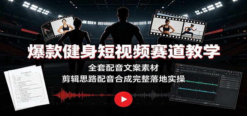 爆款健身短视频赛道教学：全套配音文案素材，剪辑思路配音合成完整落地实操-聚合项目网